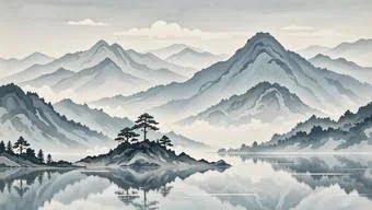 heaven official's blessing inspired misty mountain painting reflecting themes of memory, distance and fate