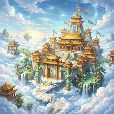 heaven official's blessing inspired celestial landscape with traditional Chinese palace architecture